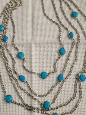 Turquoise Stone Multi-Layer Silver Necklace - Women Jewelry